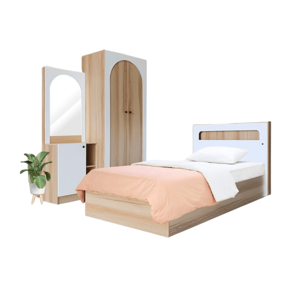 ชุดห้องนอน + ที่นอน PVC 3.5 ฟุต WISDOM DESIGN FURNITURE รุ่น ARISTA 1 สี แอช/ขาว_0
